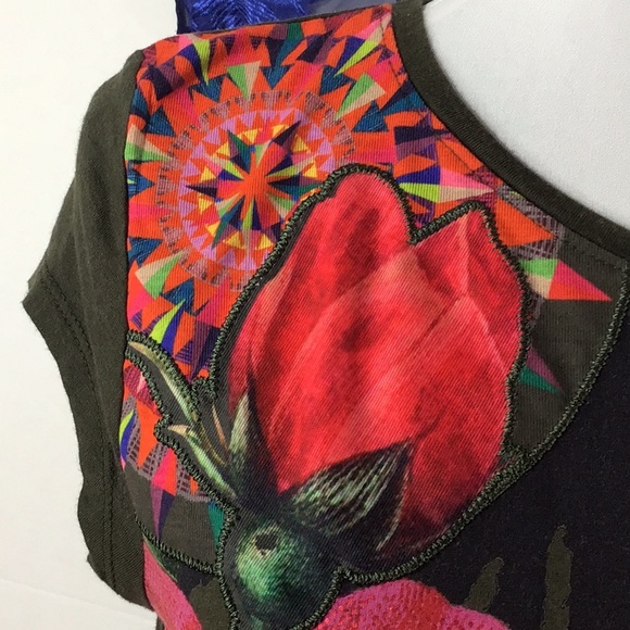 Desigual Floriana green/red flowers tee shirt S - Picture 4 of 13